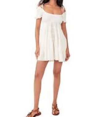 Free People Happy with You Cream White Cold Shoulder Mini Dress